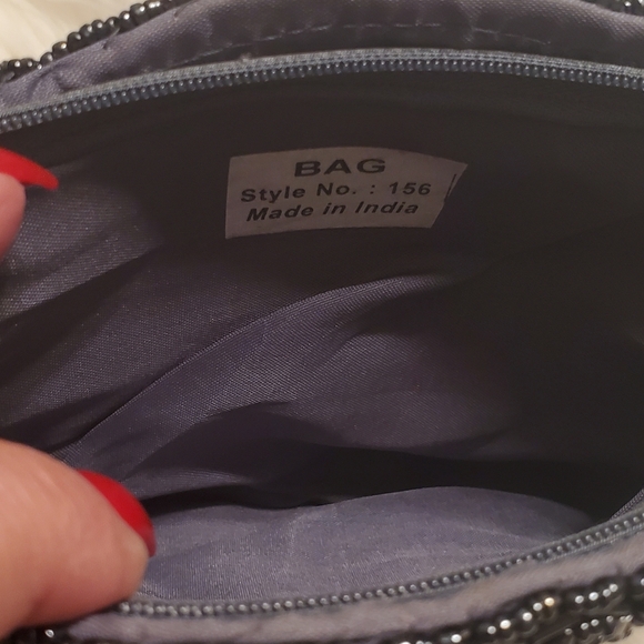 Vintage Beaded Small Clutch Pouch Zippered Handbag In Gun Metal Grey OS - Picture 3 of 4